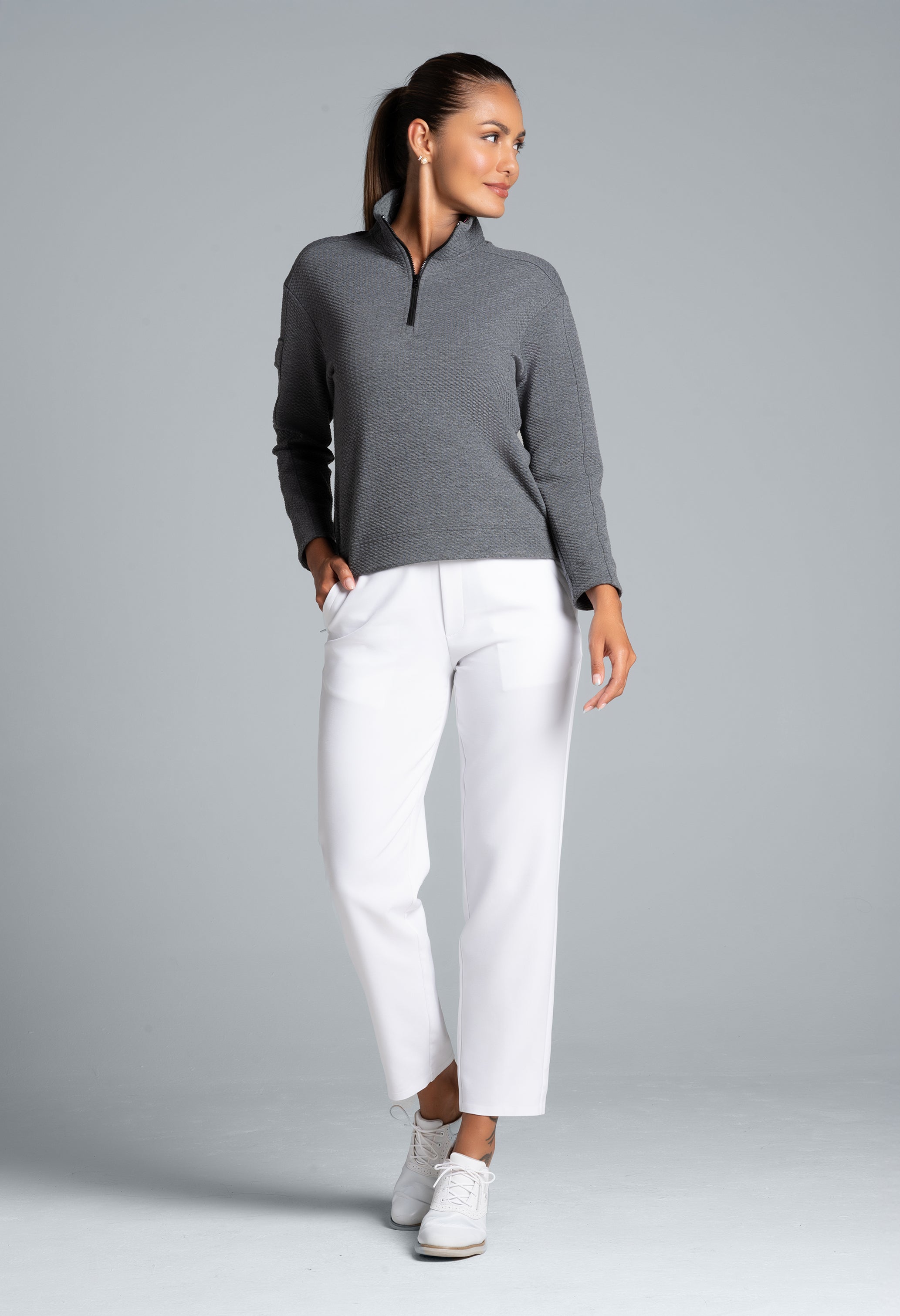 Solid Popcorn Stitch 1/4 Zip Pullover - 42000